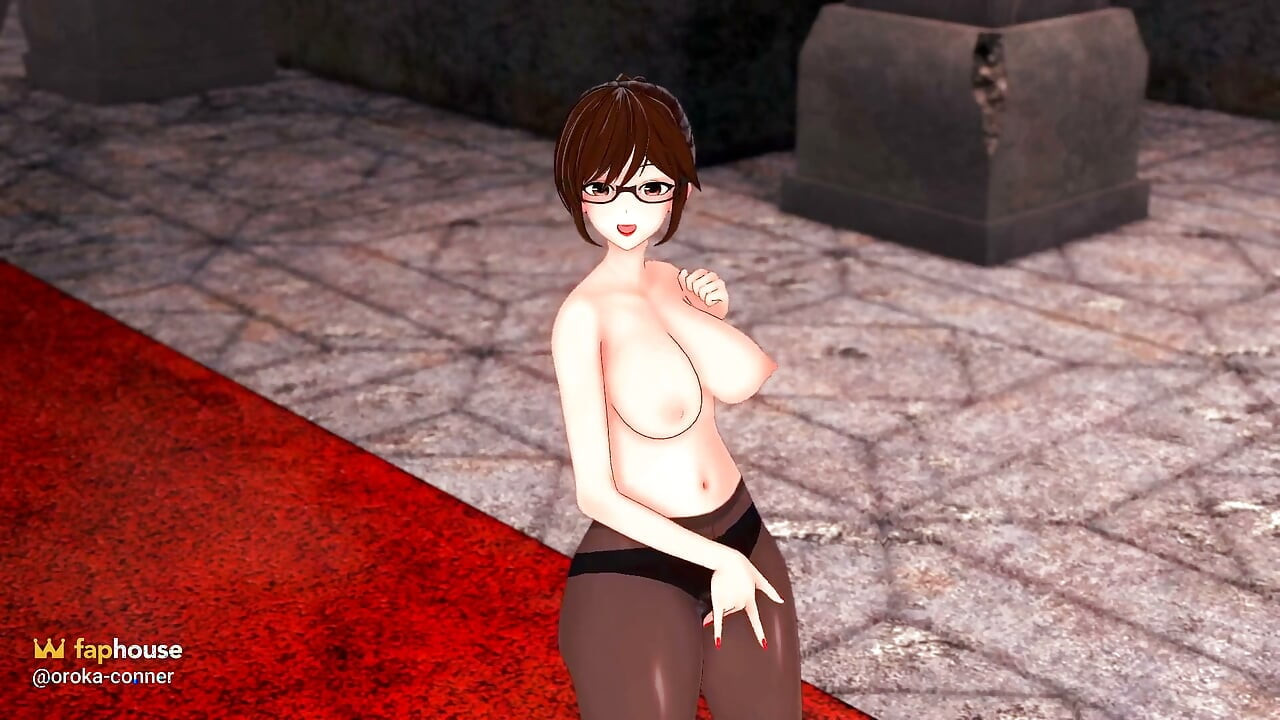 Señora de la oficina de gafas se quita el traje y se toca - 3d hentai