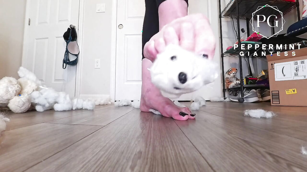 67 Tall Giantess Barefoot Plushie Crush: Size 16 Toes Tear Open & Empty Fluff