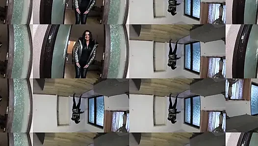 Gärtnerin tief in den hals, grobes gesichtsfick und doppel-sperma auf meine glänzende unterjacke