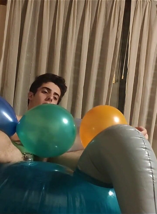 Blowing up Party Balloons on My Aqua Blue Inflatable Unicorn