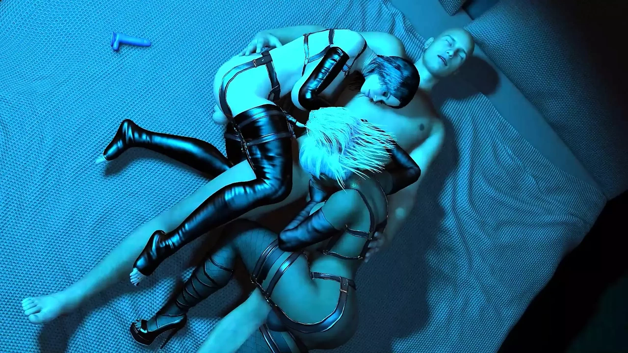 Guy Is Spooning with Two Ladyboys Blowjob