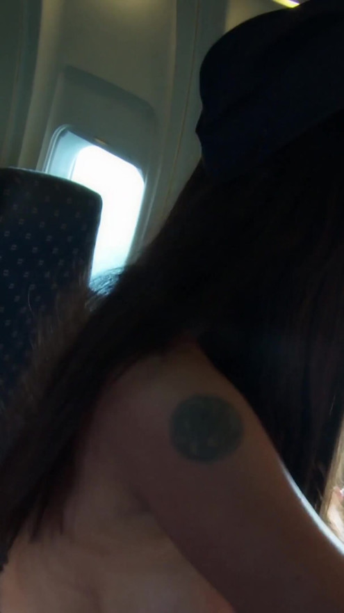 Naughty flight attendants having some lesbian fun on the plane | Clip 1