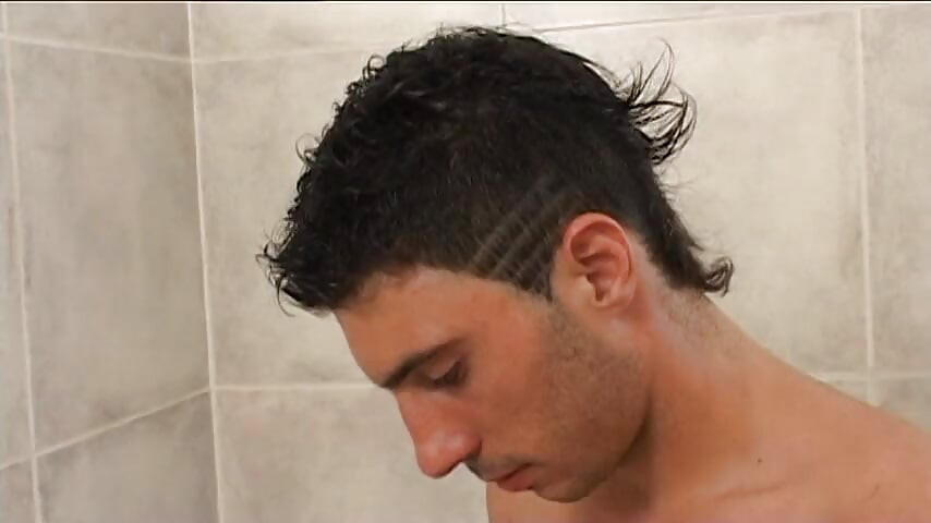 Colored hair mature gets cum on tits after ass fucking in the bathroom