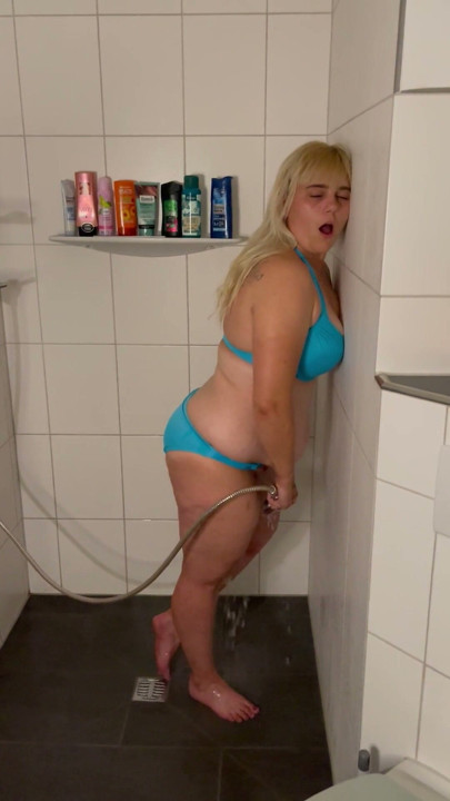 After swimming in a bikini in the shower, masturbating with the shower head & my fingers wet, dirty, multiple orgasms, moaning, shaking | Clip 2