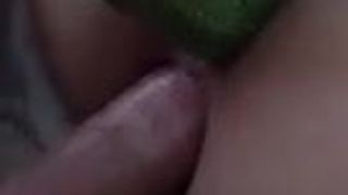 Cumming with zucchini while getting fuckedin my ass