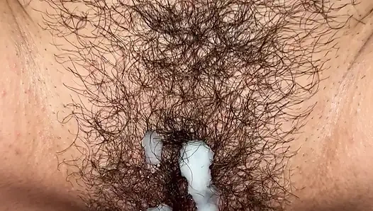 Hairy pussy pee on cock with cumshot