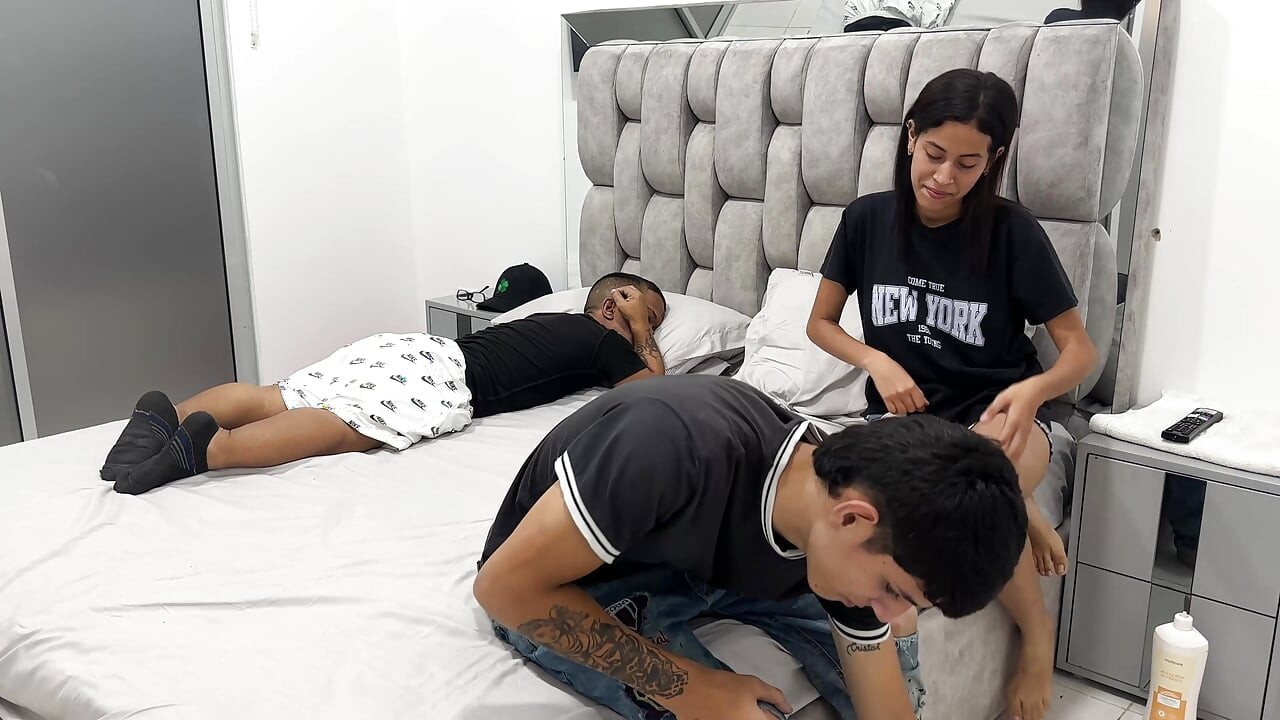 Handsome and muscular young man gives a hard fuck to the naughty horny girlfriend of his little midget best friend.