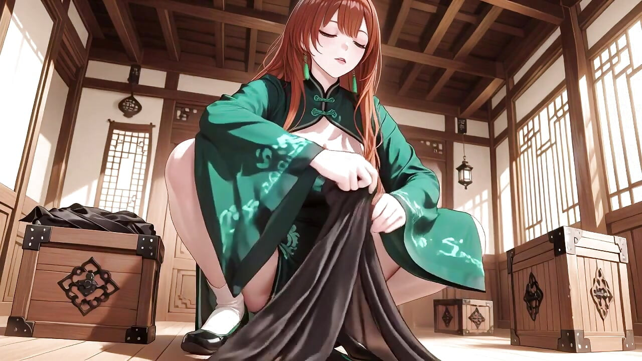Red Hair & Emerald Qipao! Lazy Seduction in the Eastern Courtyard.