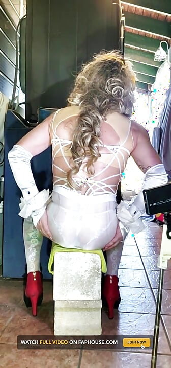 Hot TS Cute Sissy Femboy Riding the Dildo and Handsfree in Skirt and Fishnets