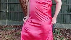 Hot tv hooded outdoor in full length satin gown