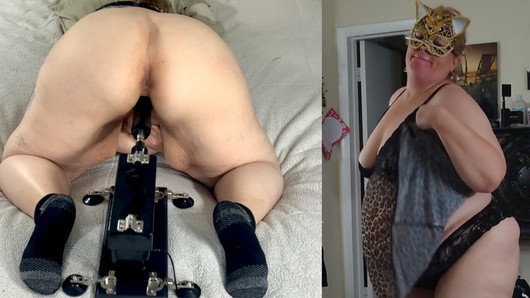 Une maman MILF BBW sexy et sexy avec un gros cul se fait baiser dans une chatte étroite et juteuse par une machine à baiser (jouet sexuel de mamie ssbbw)