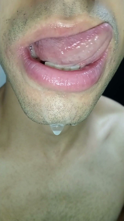 Cum in my mouth, play with your cum, and swallow it, close-up, naughty gay, tongue, sloopy | Clip 1