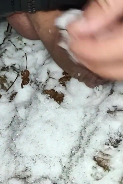 Touching Snow with Cock, Pee and Cum in Snow