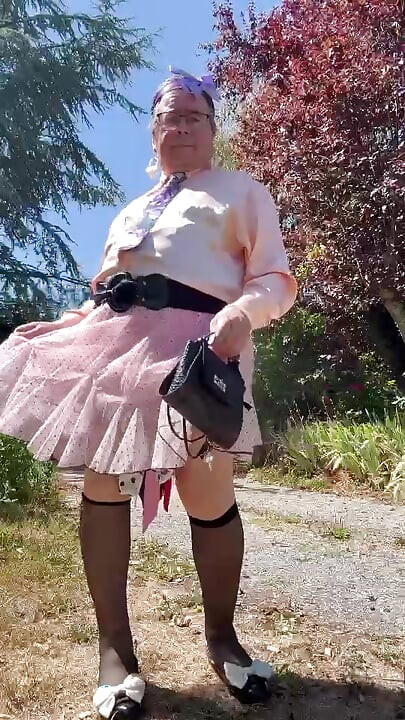 Dressed in a little pink lace skirt for an evening out