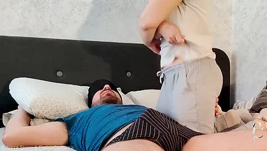 I feed my stepson in law with my big natural tits to let him jerk off