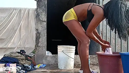 Washing My Daddy's Clothes After Her Fucked the Piss Out My Pussy!!