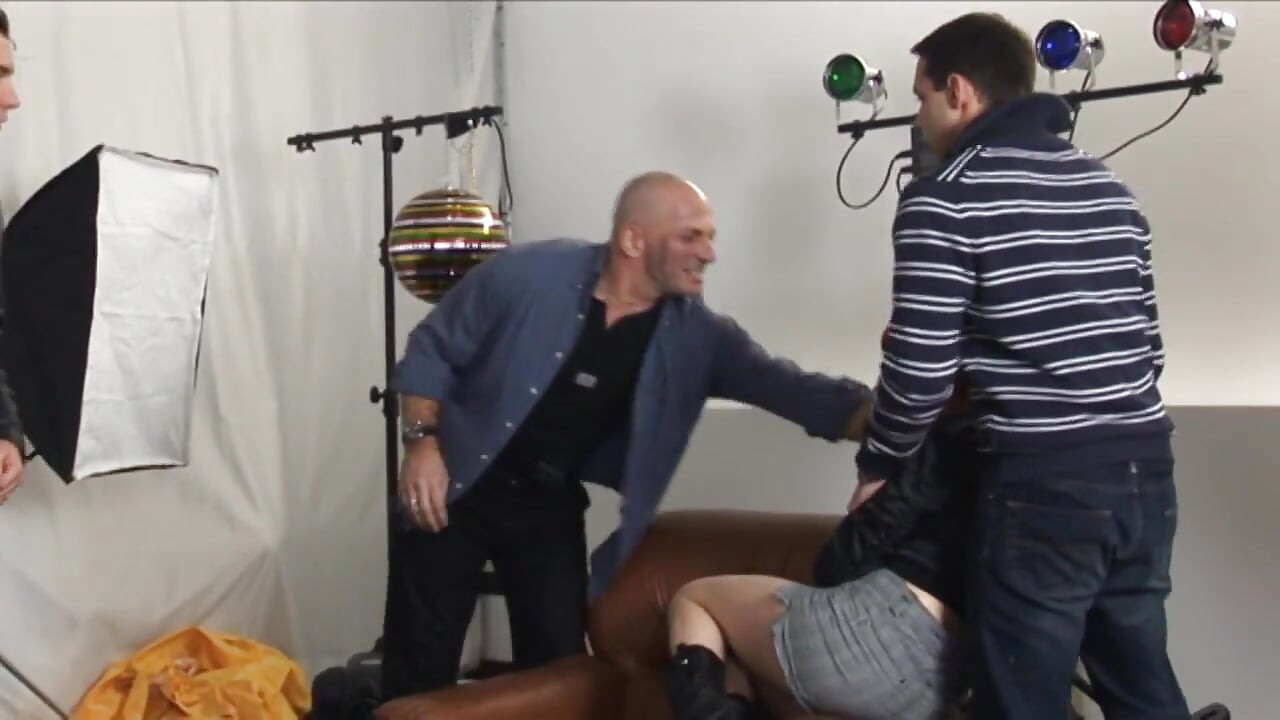 Hot horny redhead takes two big cocks