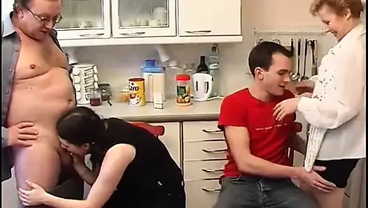 European old couple swingers with teenage couple