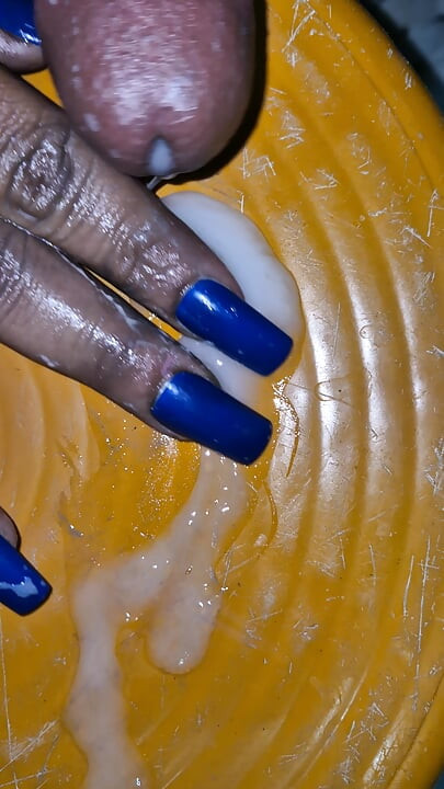 Blue nails creamy cock