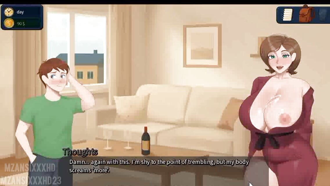 Encontro de vinhos com um cara tímido termina com uma punheta de uma milf sexy de peitos grandes. PUNHETA, BEIJOS. VINHO TINTO D (luxúria no jogo surburb)