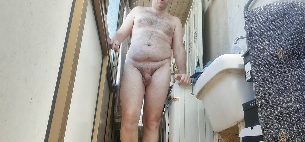 completely naked on the porch