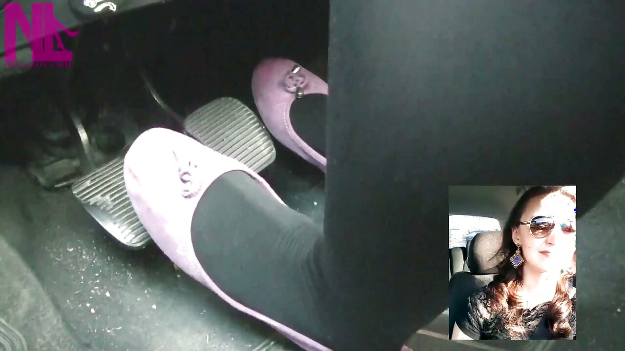 Driving in Black Thick Nylons and Pink Flats
