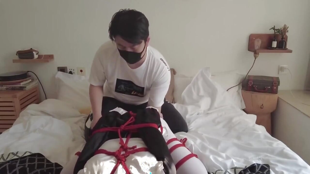 Mz17 - a White-stockinged Nun Bound by a Red Rope, a Nautical Restraint