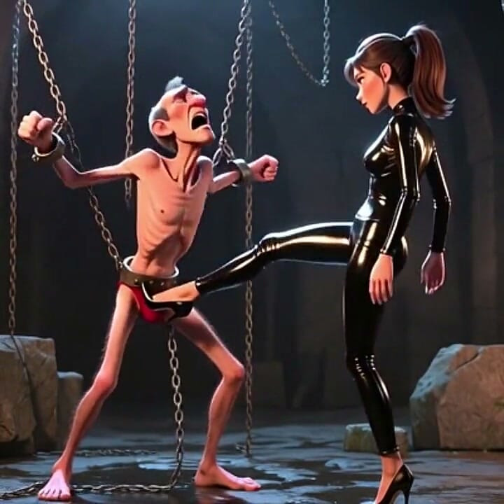 Ballbusting - Dominatrix Kicks Bound Man's Balls
