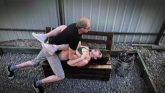 Hardcore public sex outdoors: a couple in the park