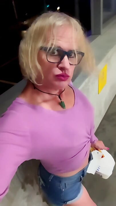 Hot Sissy Short-shorts Downtown Parking Garage
