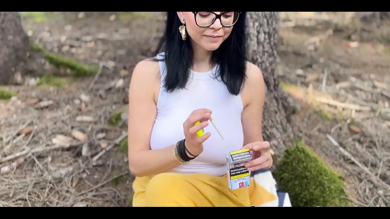 Smoking Cigarette and Blowjob Dildo in the Forest