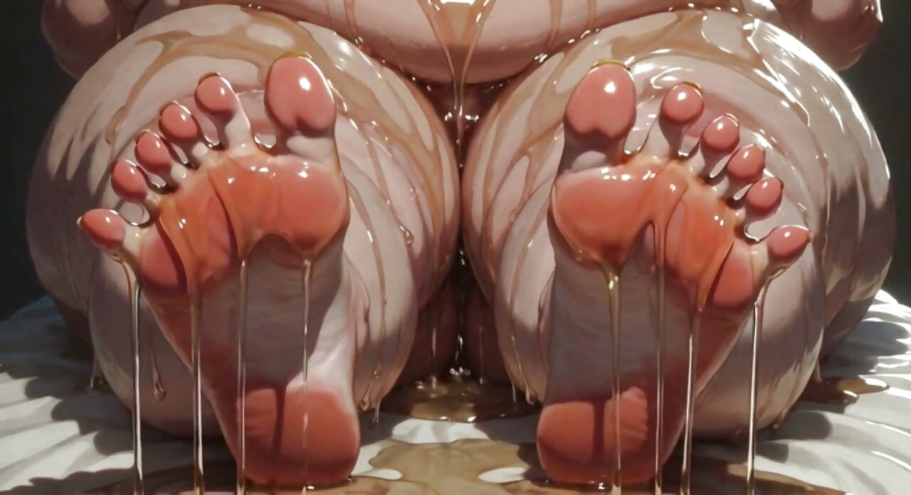 Ssbbw obesitas memijat kakinya yang berlumur minyak - close up