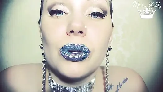 Blue glittery lips smelling & worship