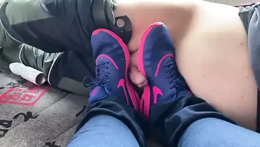 Footjob in Nike Thea sneakers