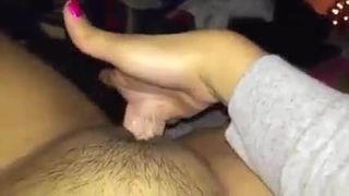 playing with her creamy pussy