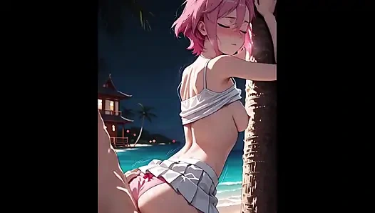 Hübsche AI nimmt großen schwanz von hinten am strand.