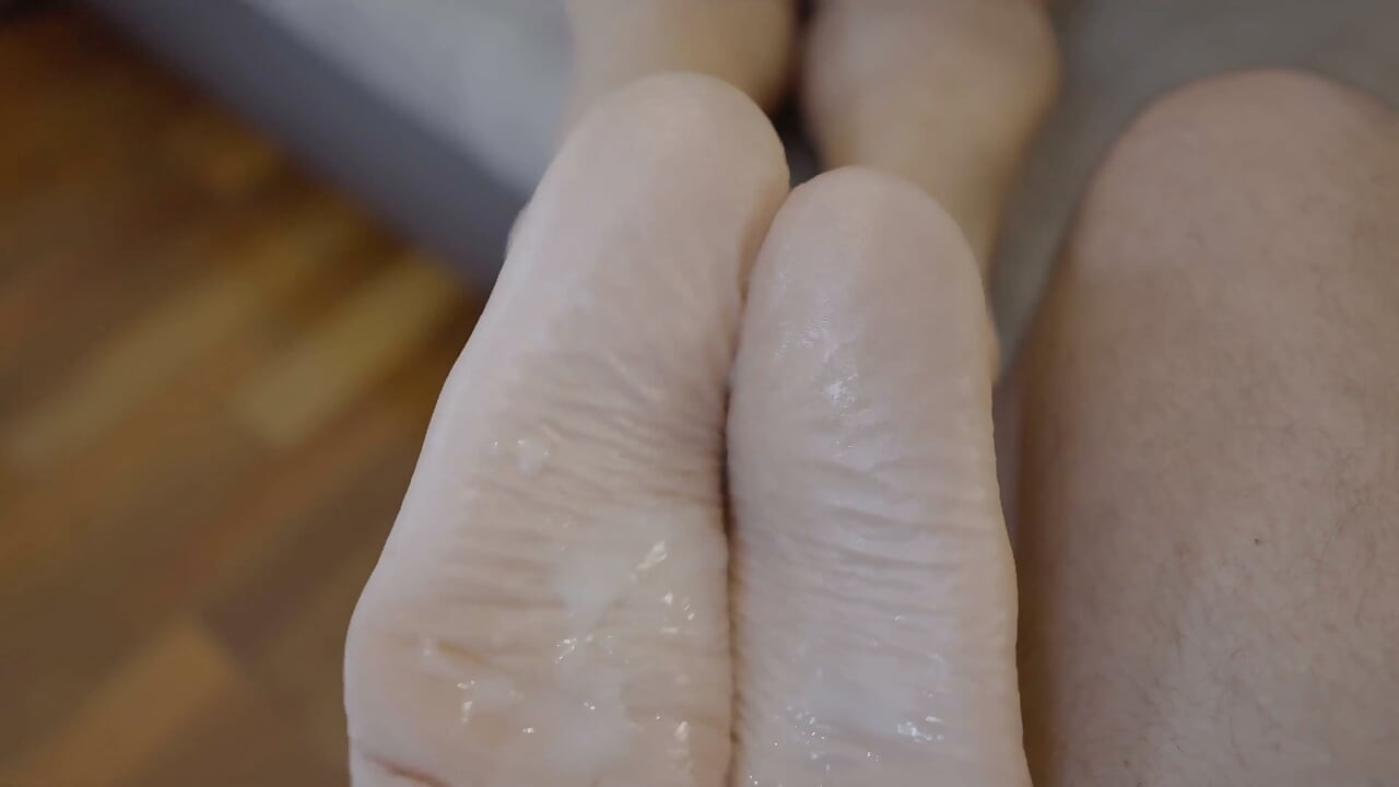 Curly Blonde MILF Milks Him with Oiled Feet