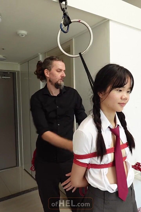 Asian Schoolgirl - Tied up and Suspended and Made to Orgasm