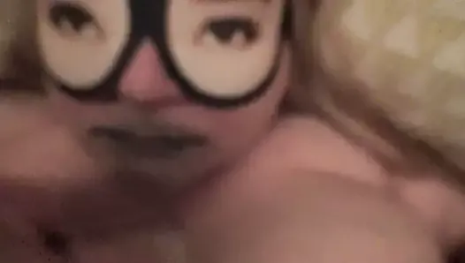 Lynn's black lipstick smeared, her face a cum target
