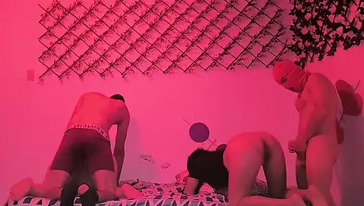 Two couples fuck simultaneously with cheap whores from India