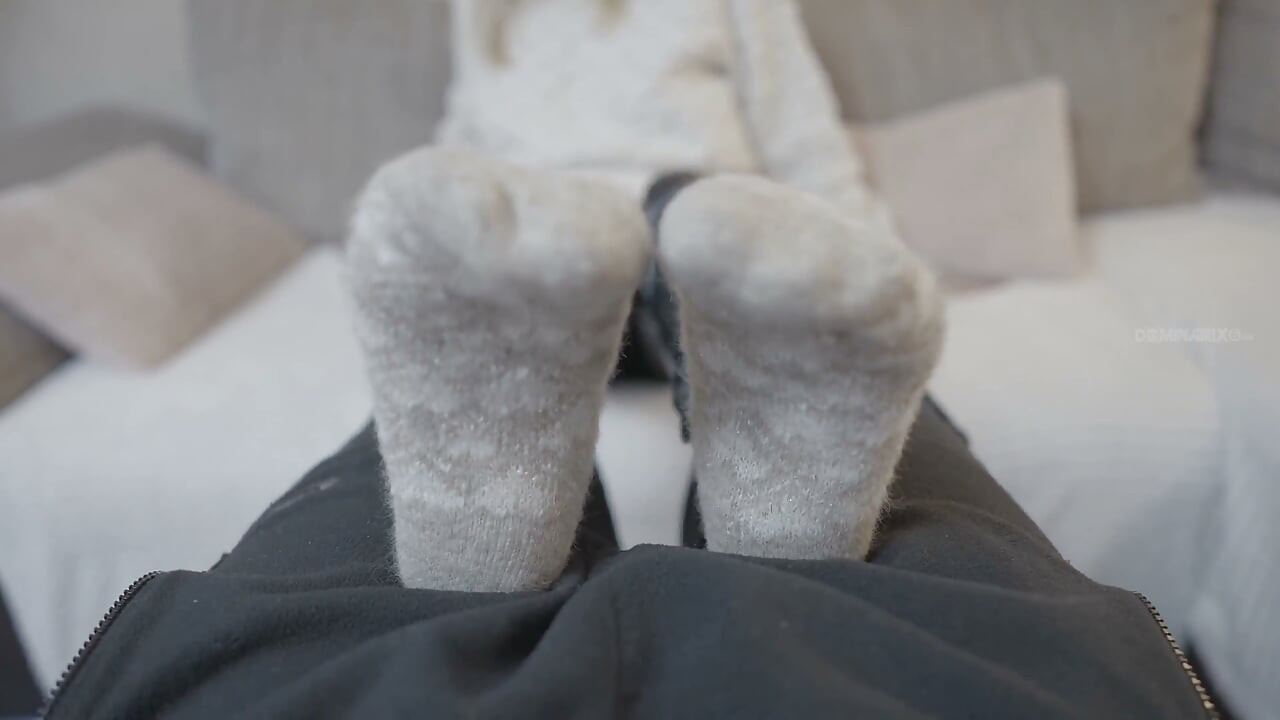 Blonde MILF Gives Sloppy Footjob to Titus in Fuzzy Socks