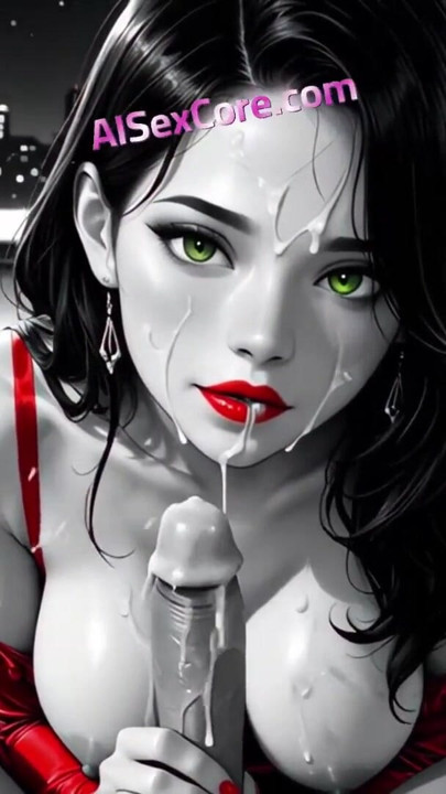 빨간 드레스를 입고 야생으로 타는 Noir Vixen, 완벽한 젖탱이에 크리미한 부하가 터지는 동안(AI) | 클립 2