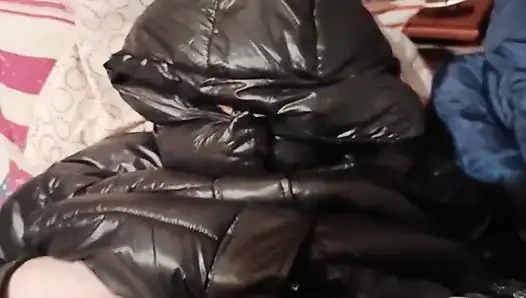 Down Jacket Fetish - Playing and Cumming on Her Shiny Puffer Jacket