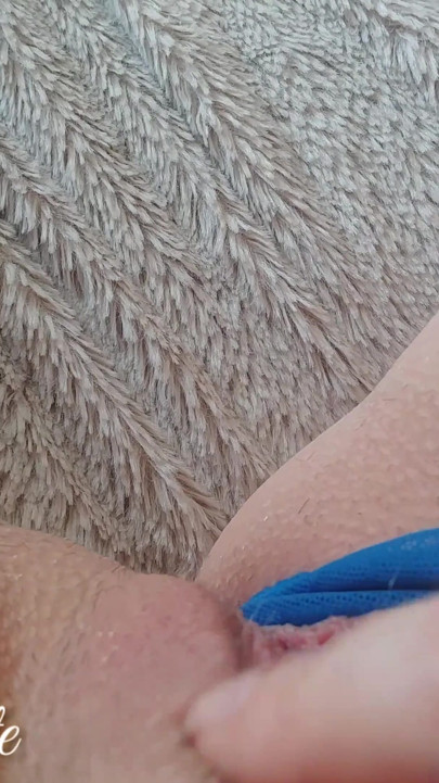 Fingering and intense orgasm in blue lace panty