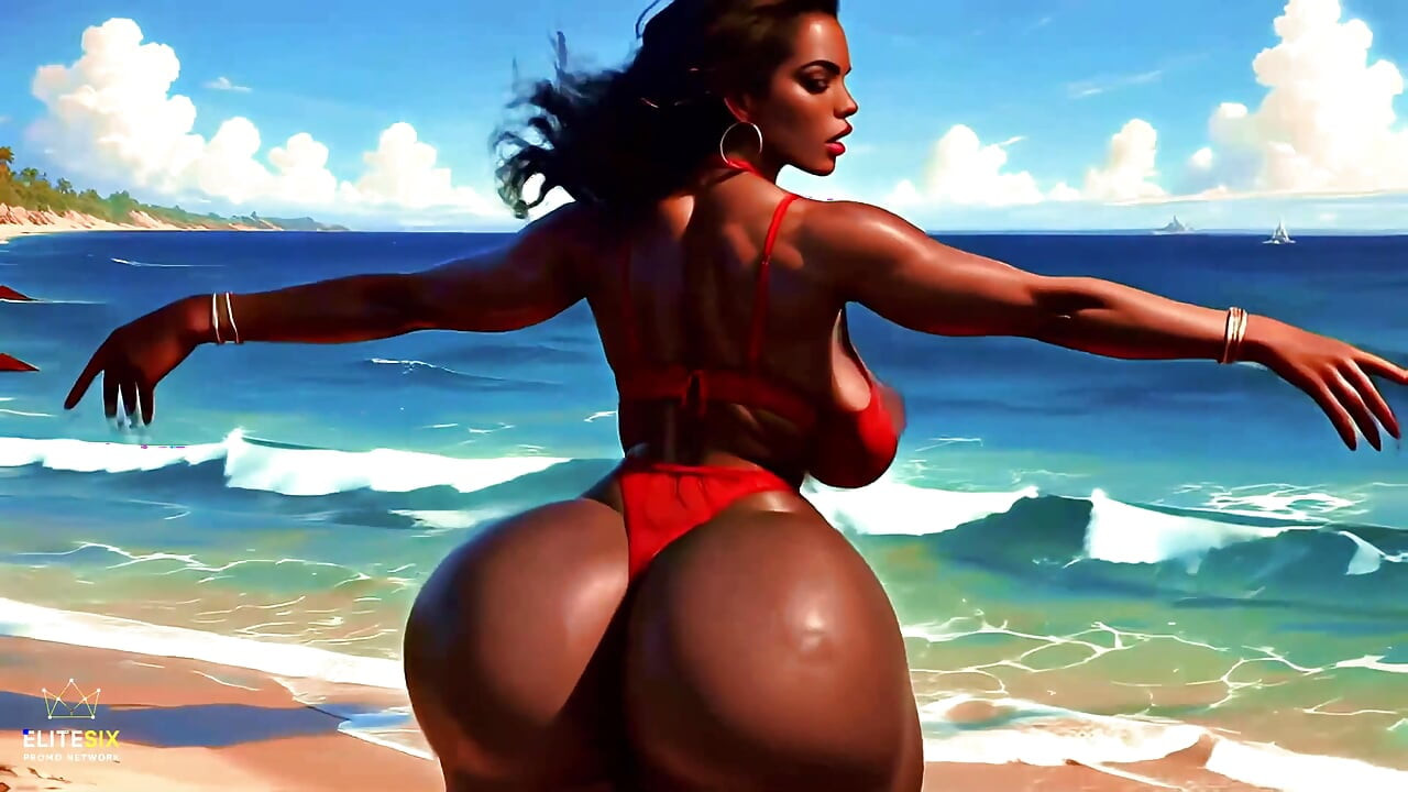 4K 100% Ai Gerou 3D Soft Looping Pmv: Dark-skin thick ass gentle twerk em tropical beach em biquínis sensuais