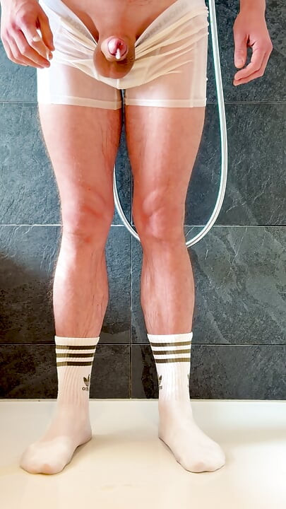 Pee in my white underwear and socks before I cum
