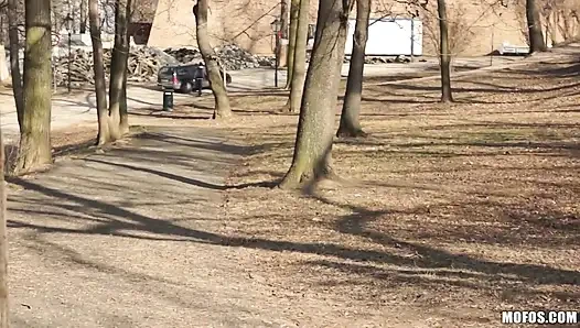 Public Pickups - Kristine Crystalis Shows off Her Leather Jacket and Tight Ass