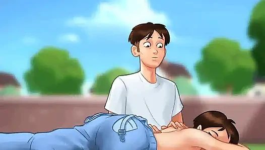 Summertime saga: cougar mature MILF seduces Younger man in her backyard ep 108