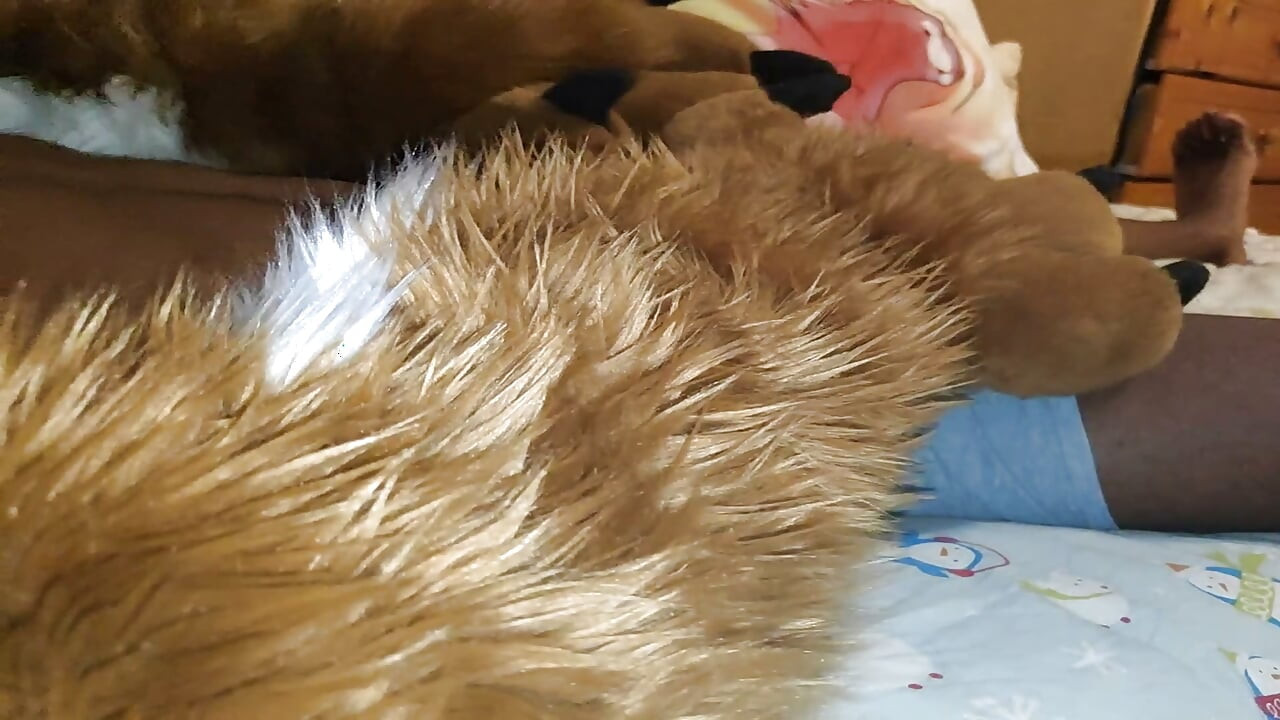 Stroking my cock with big paws, cumming over myself 3 times