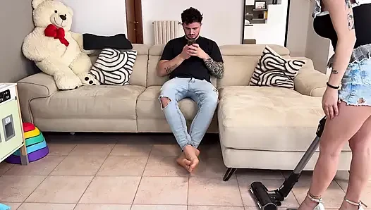 Cleaning Lady Bent Over at 90, She Makes Me so Horny That I End up Fucking Her and Get Ridden, Cumshot in Mouth